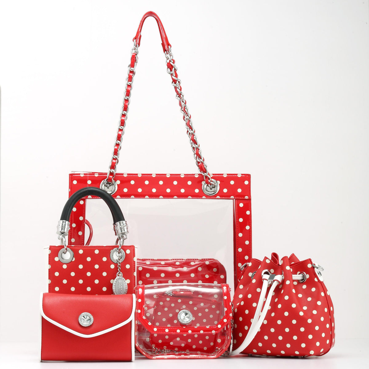 SCORE! Natalie Michelle Large Polka Dot Designer Backpack- Red, White and  Gold