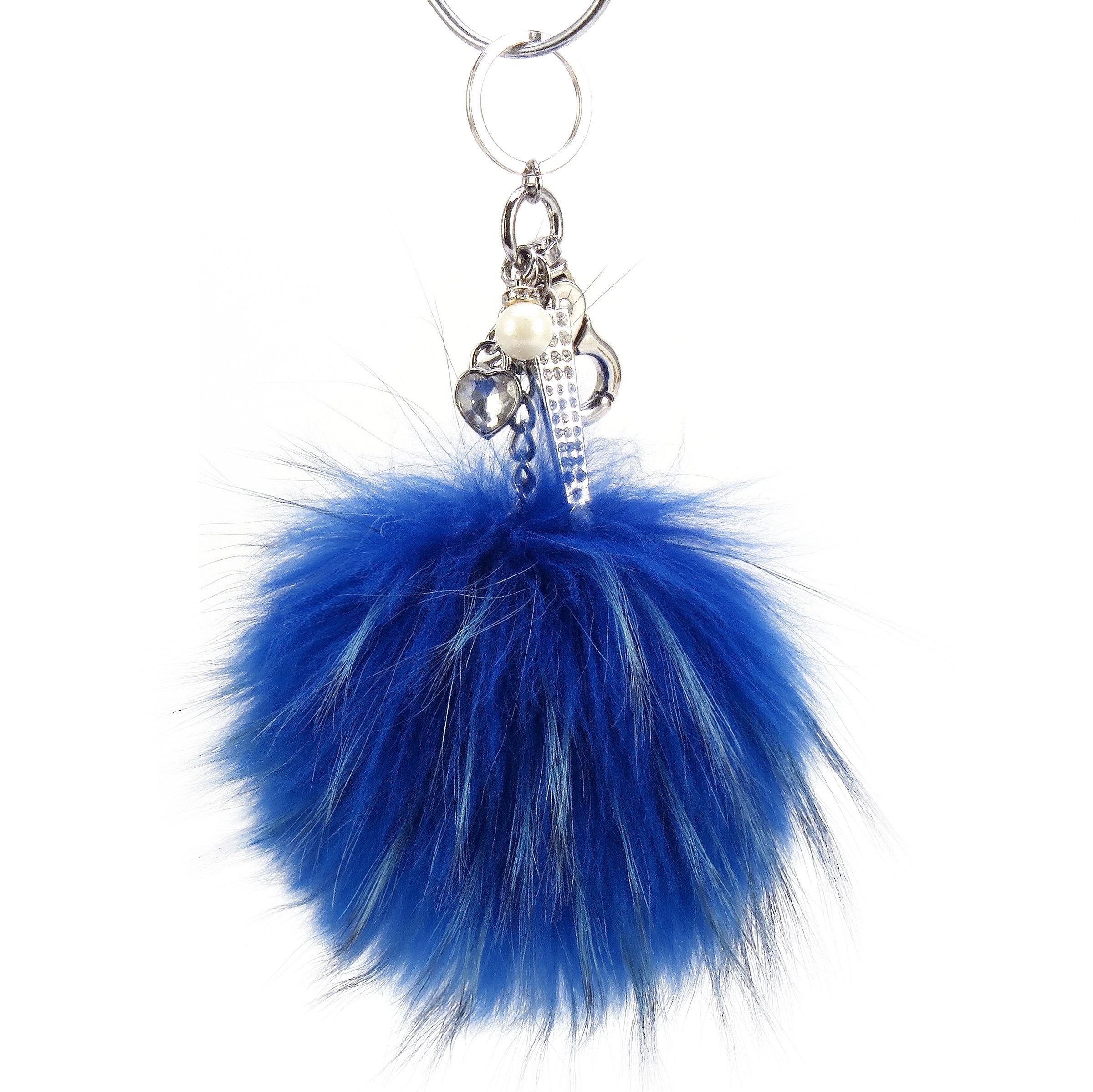 Real Fur Ball PomPom 6Dangle Purse Charm-French Blue w