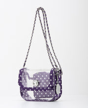 Load image into Gallery viewer, SCORE! Chrissy Small Designer Clear Crossbody Bag - Purple and White
