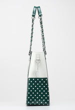 Load image into Gallery viewer, SCORE! Andrea Large Clear Designer Tote for School, Work, Travel - Forest Green and White

