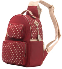 Load image into Gallery viewer, SCORE! Natalie Michelle Medium Polka Dot Designer Backpack - Maroon and Gold
