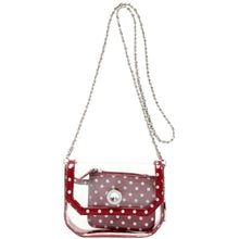 Load image into Gallery viewer, SCORE! Chrissy Small Designer Clear Crossbody Bag - Maroon and Silver
