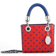 Load image into Gallery viewer, SCORE! Game Day Bag Purse Jacqui Classic Top Handle Crossbody Satchel  - Red and Blue  MLS  Chicago Fire,  FC Dallas, Real Salt Lake City, Frisco Toros, Hoops Burn , NBA  Detroit Pistons,  MLB  LA Angels,  ST. Louis Cardinals,  Texas Rangers,  Washington Nationals Nats,  Atlanta Braves,  Chicago Cubs, Minnesota Twins, Boston Red Sox
