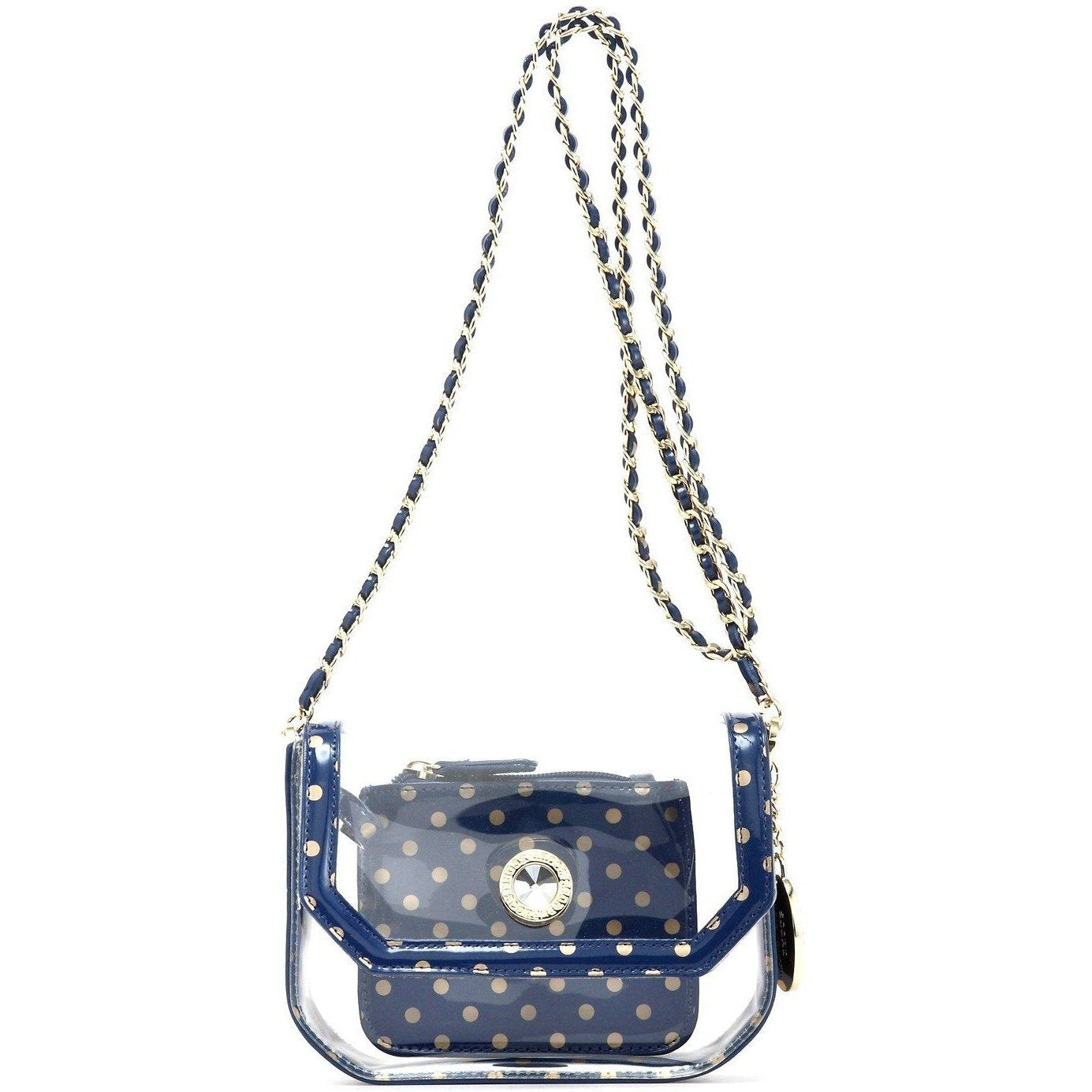 SCORE! Chrissy Small Designer Clear Crossbody Bag - Navy Blue and Gold –  SCORE! Team Accessories